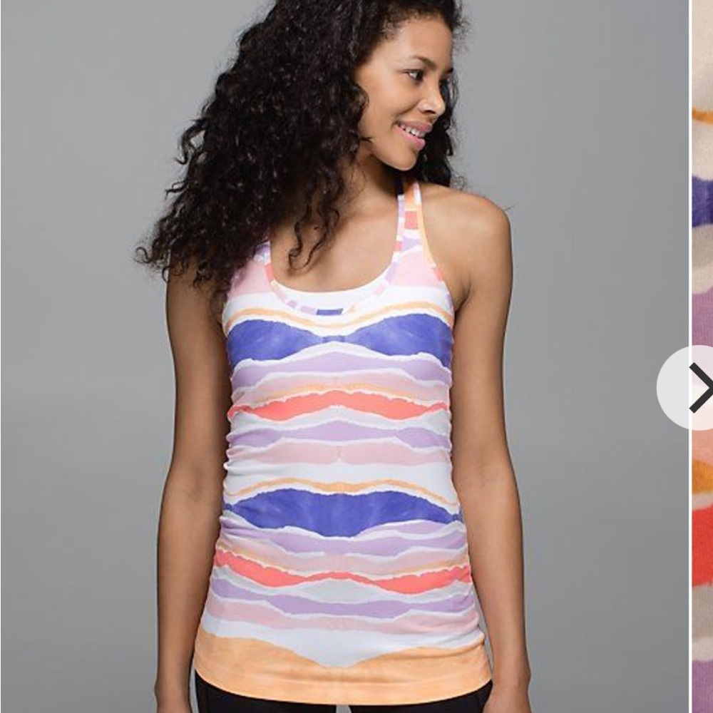Lululemon Cool Racerback, size 6.  Beacher stripe white iris flower- EUC.